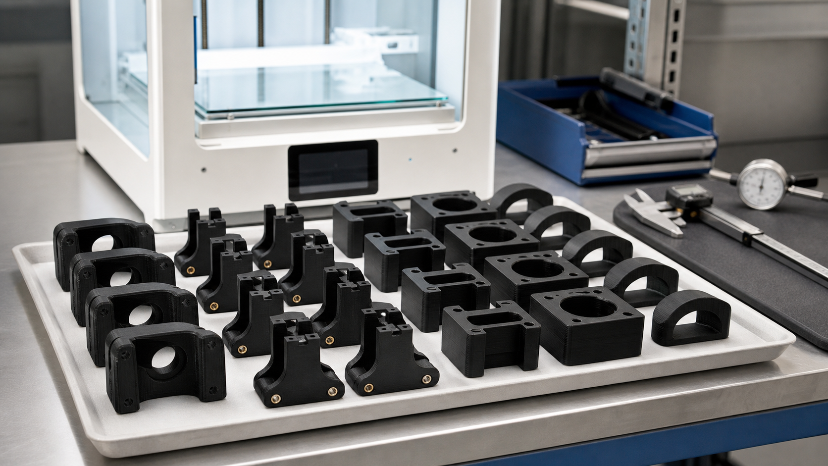 Small batch of black functional 3D printed production parts